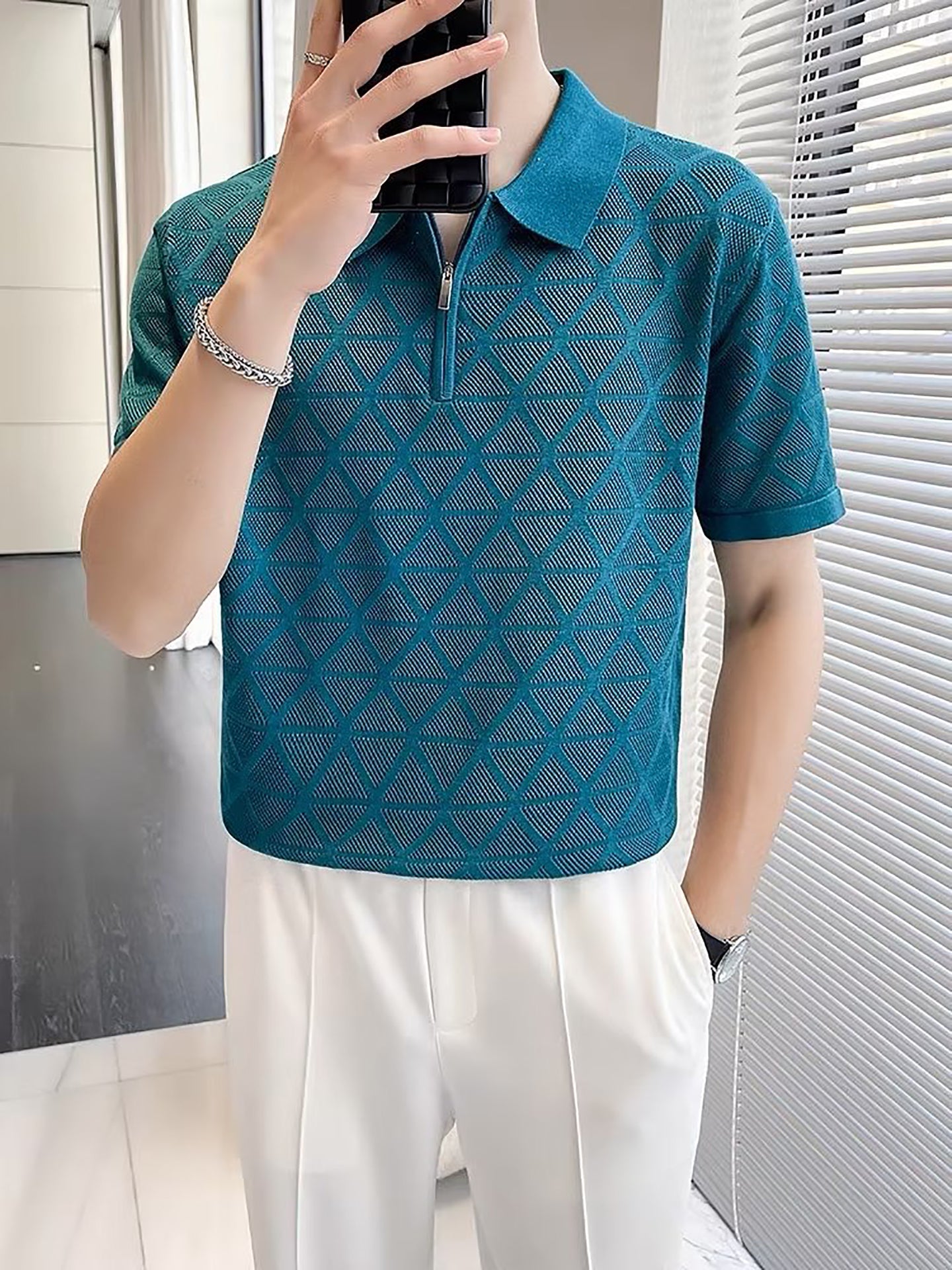 Men Self Design Polo Collar T-shirt