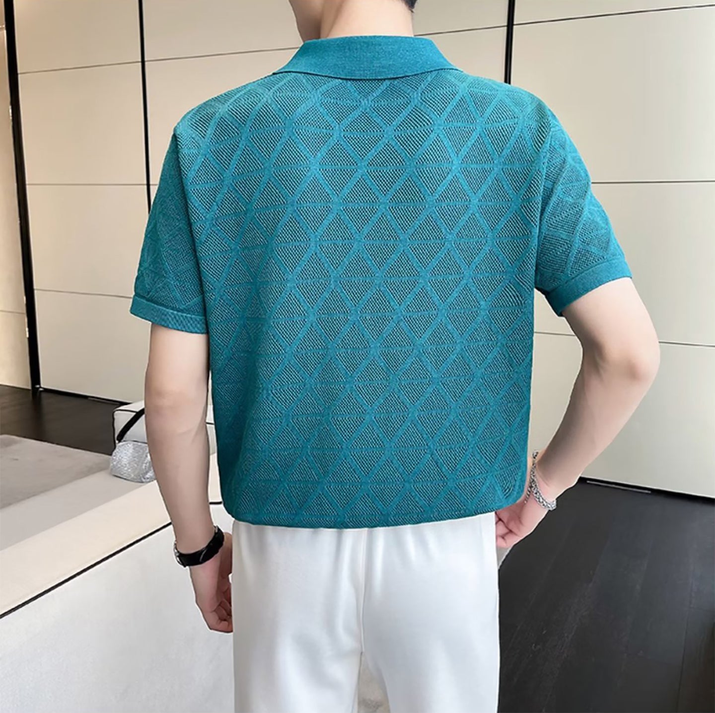 Men Self Design Polo Collar T-shirt