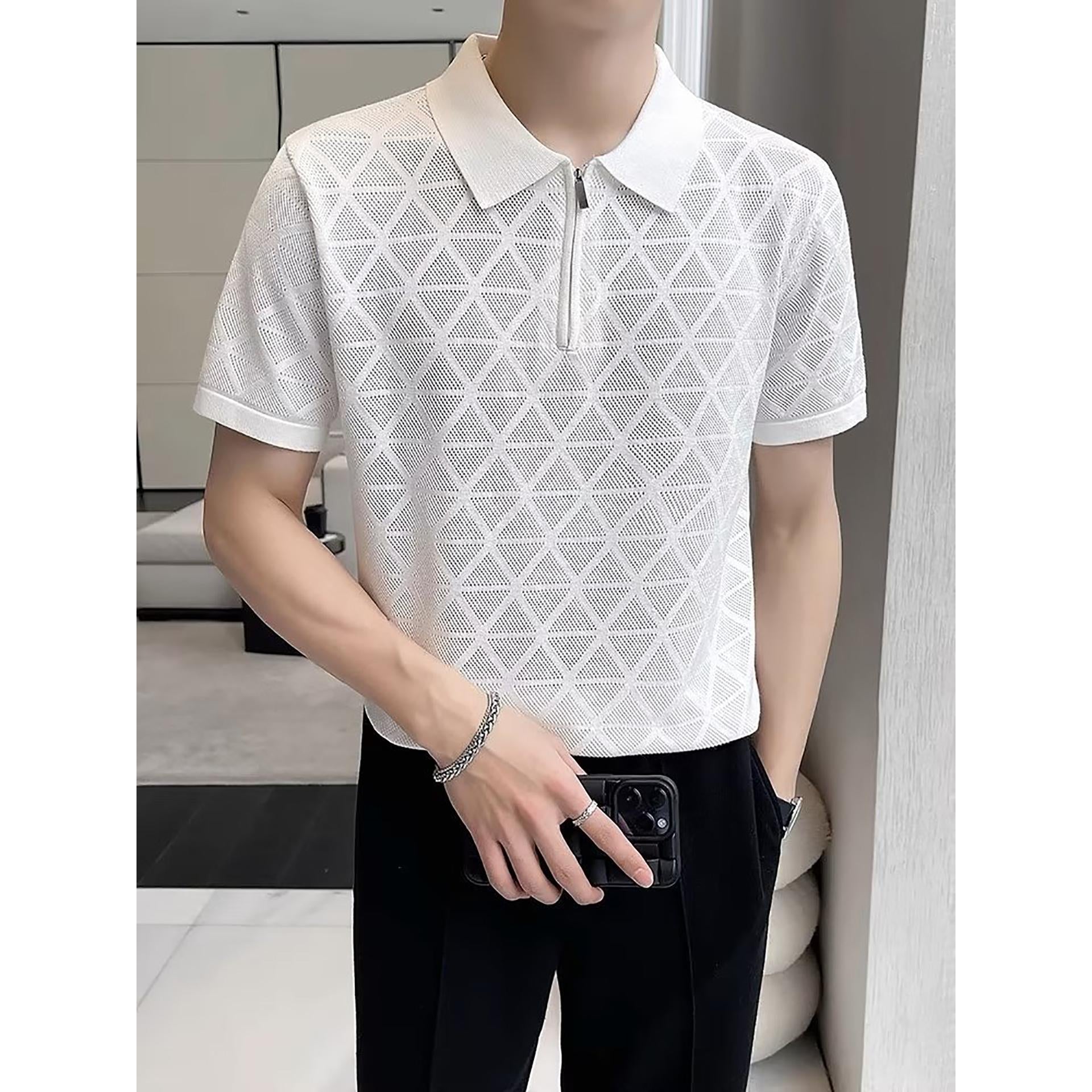 Men Self Design Polo Collar T-shirt