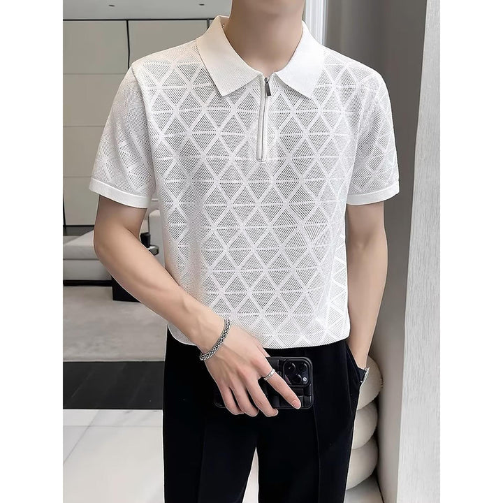 Men Self Design Polo Collar T-shirt
