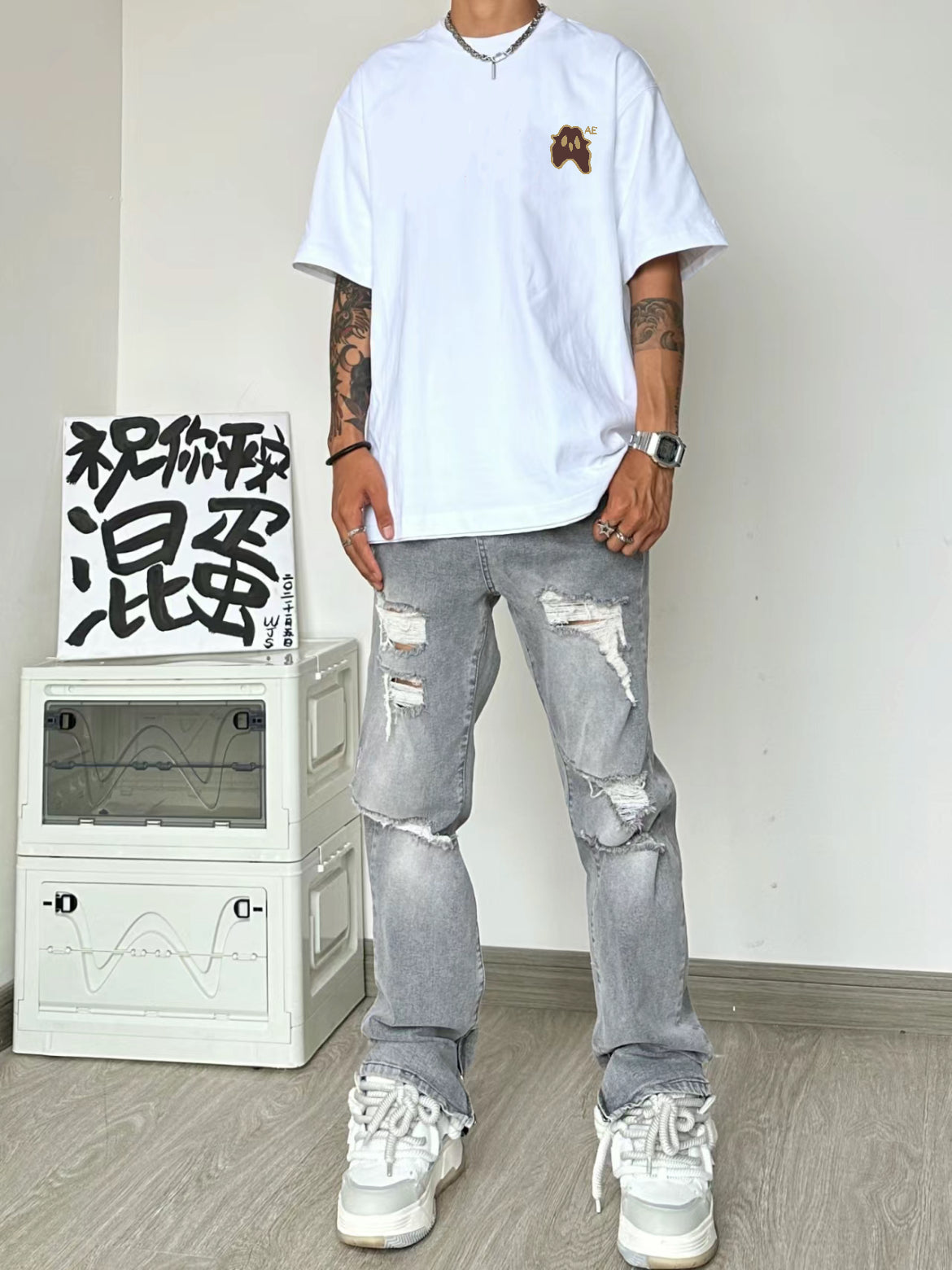 Men Printed Raw Edge T-shirt