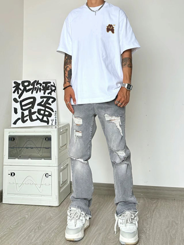 Men Printed Raw Edge T-shirt