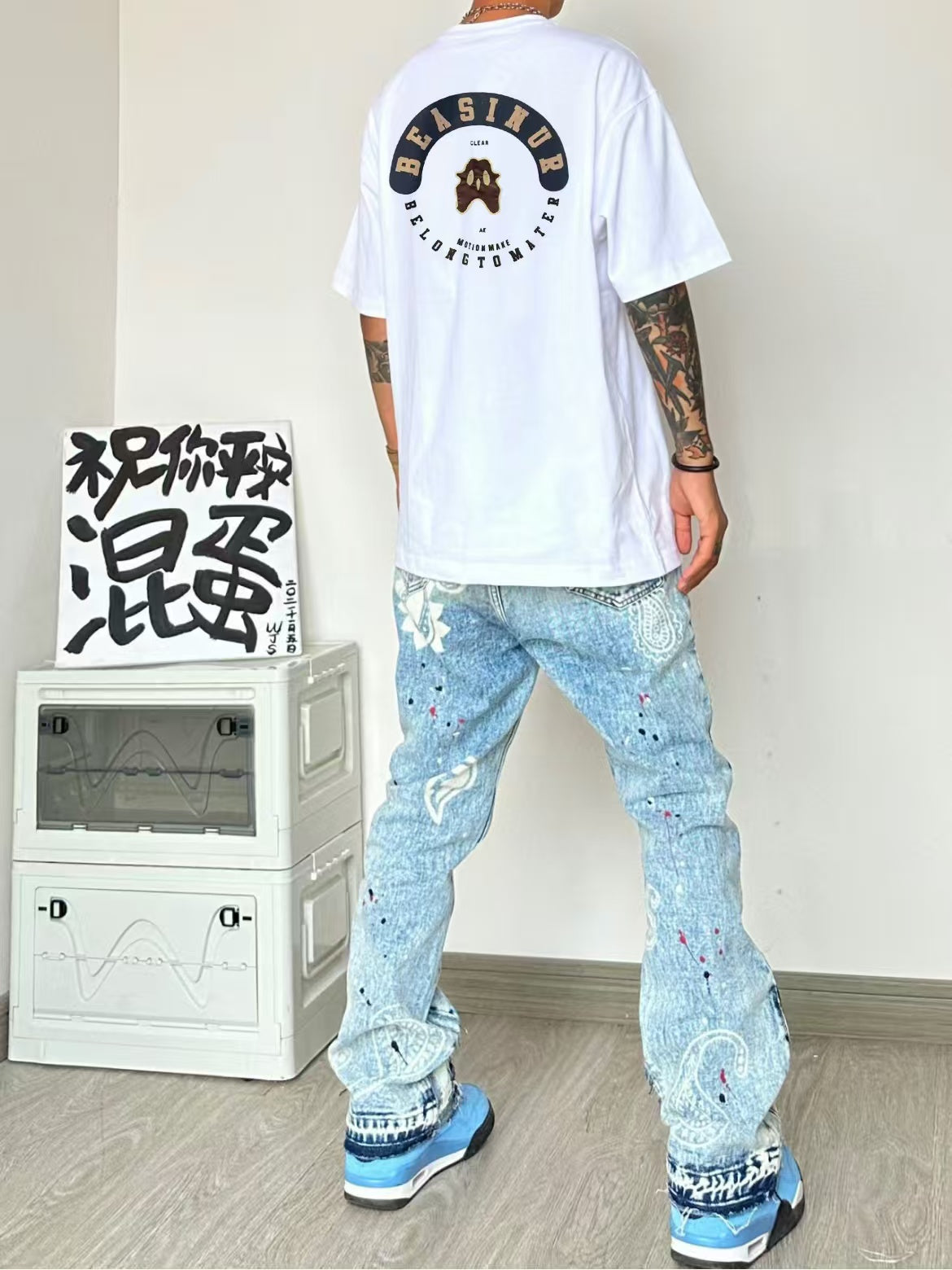 Men Printed Raw Edge T-shirt