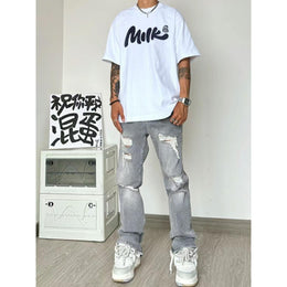 Men Printed Raw Edge T-shirt