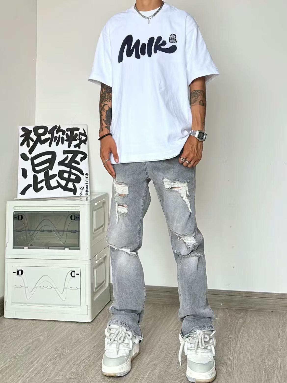 Men Printed Raw Edge T-shirt