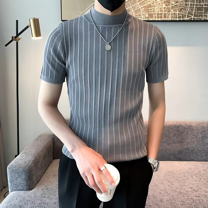Men Self Design High Neck T-shirt