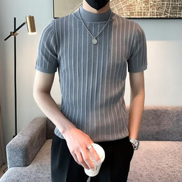 Men Self Design High Neck T-shirt