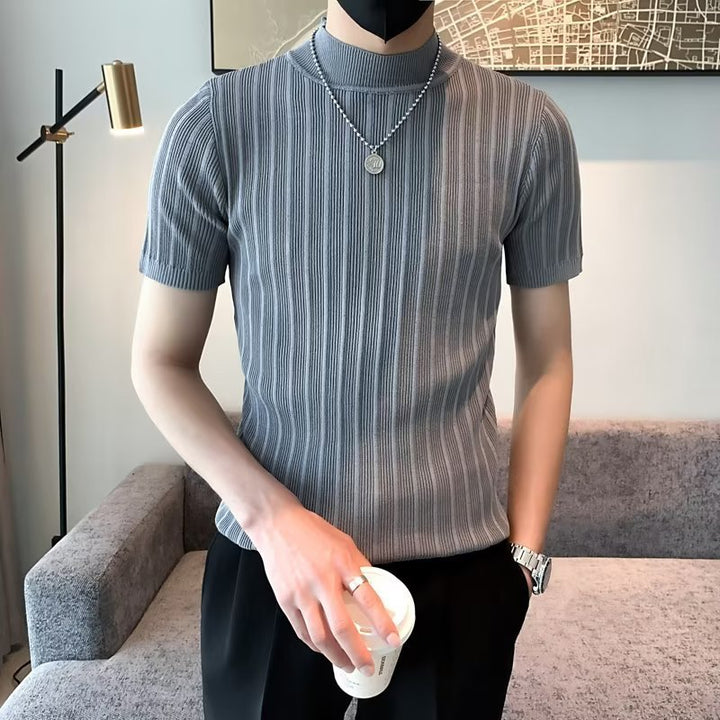 Men Self Design High Neck T-shirt