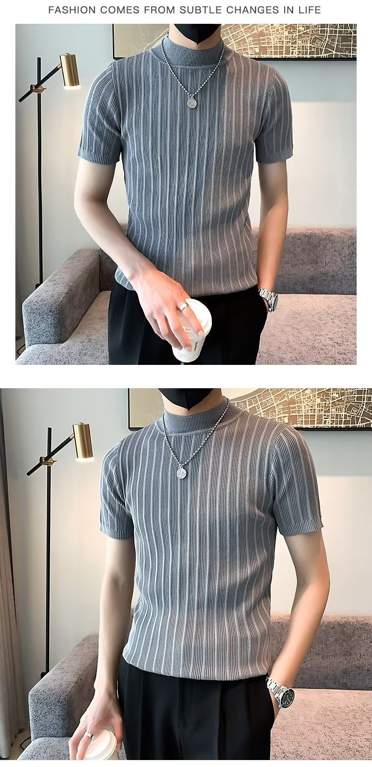 Men Self Design High Neck T-shirt