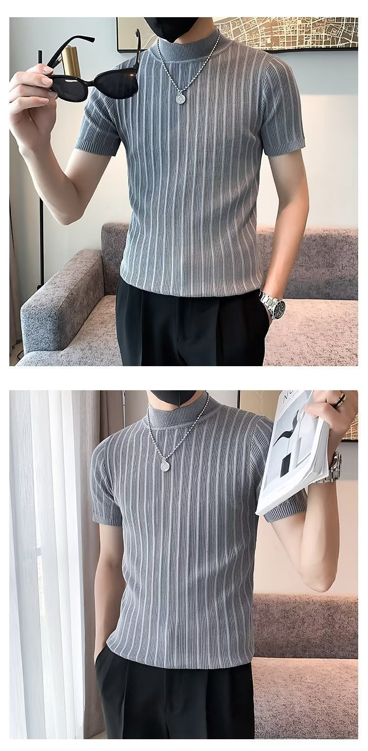 Men Self Design High Neck T-shirt