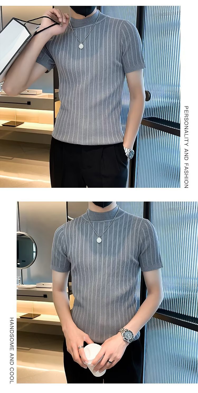 Men Self Design High Neck T-shirt