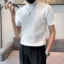 Men Self Design High Neck T-shirt