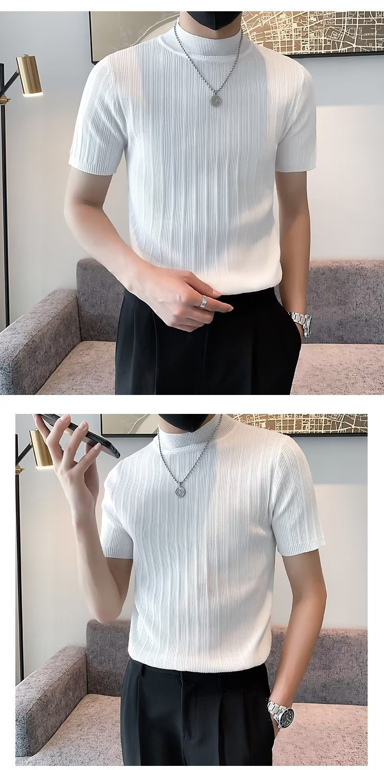Men Self Design High Neck T-shirt