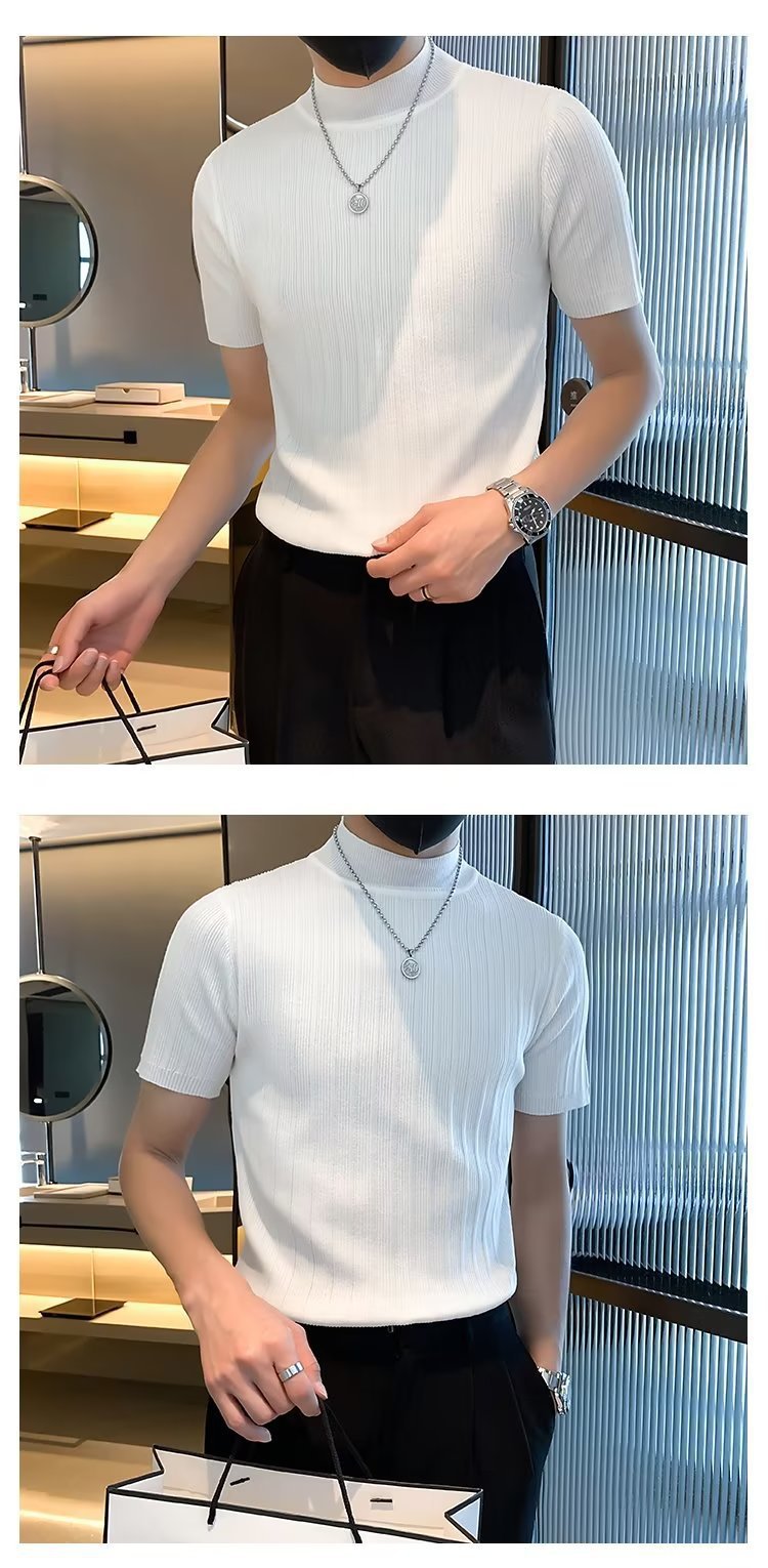 Men Self Design High Neck T-shirt