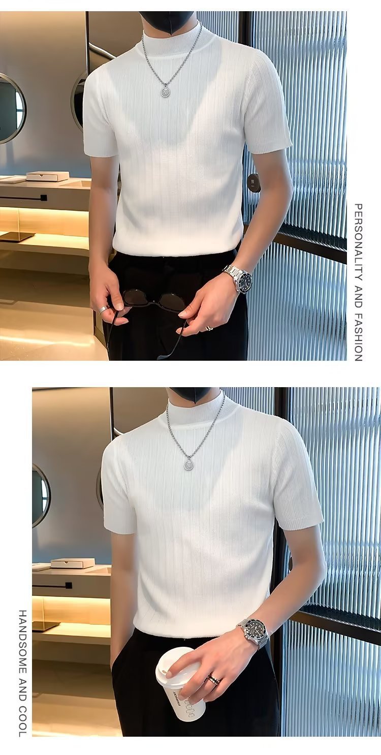 Men Self Design High Neck T-shirt