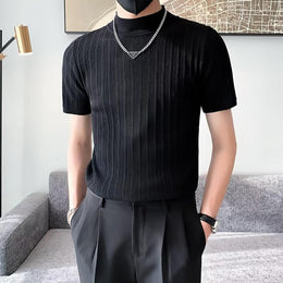 Men Self Design High Neck T-shirt