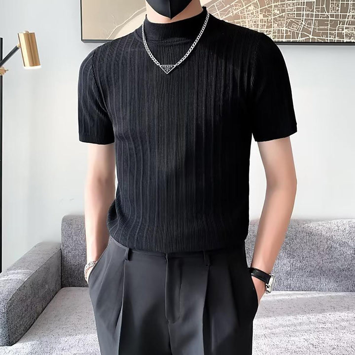 Men Self Design High Neck T-shirt