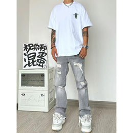 Men Printed Raw Edge T-shirt