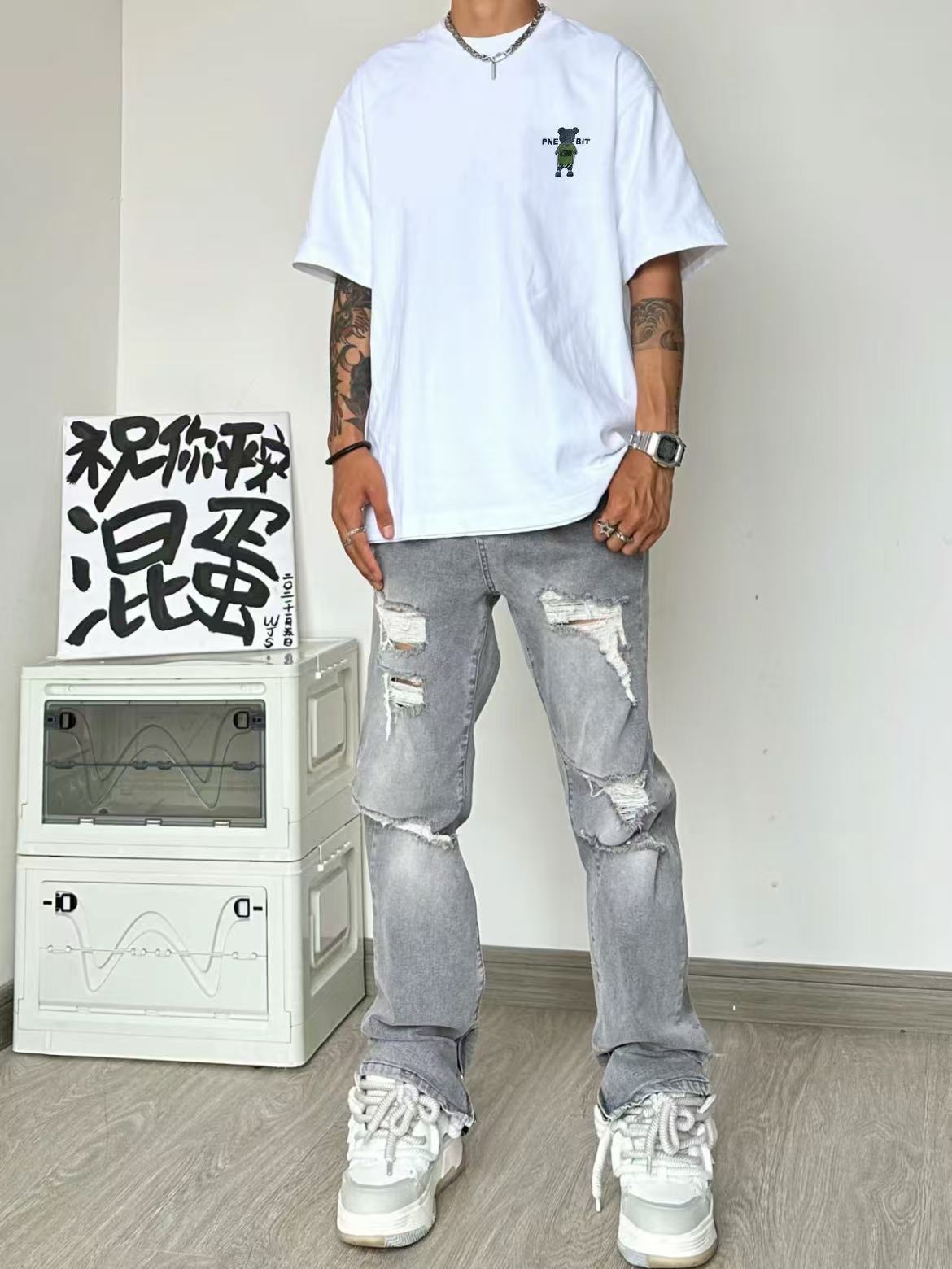 Men Printed Raw Edge T-shirt
