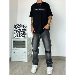 Men Printed Raw Edge T-shirt