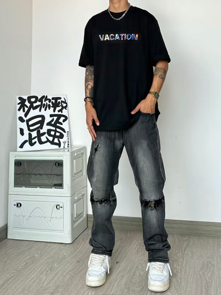 Men Printed Raw Edge T-shirt