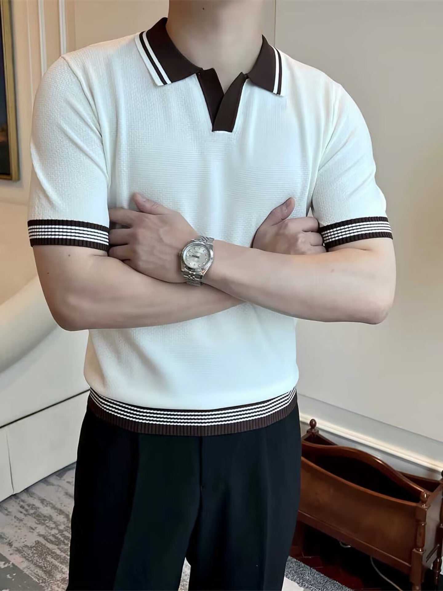 Men Solid Polo Collar T-shirt