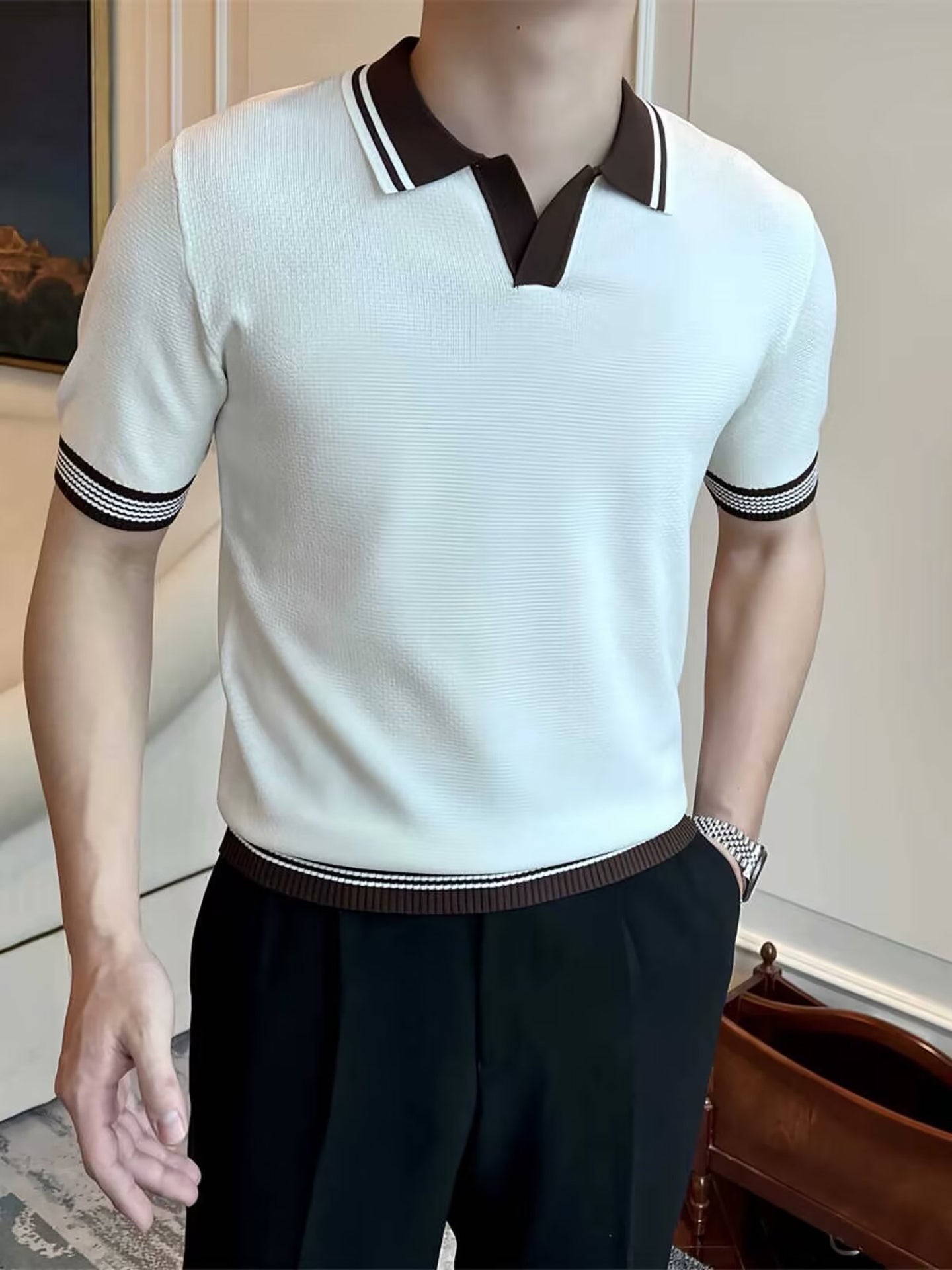 Men Solid Polo Collar T-shirt