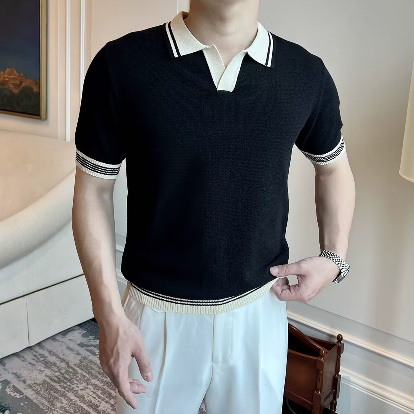 Men Solid Polo Collar T-shirt