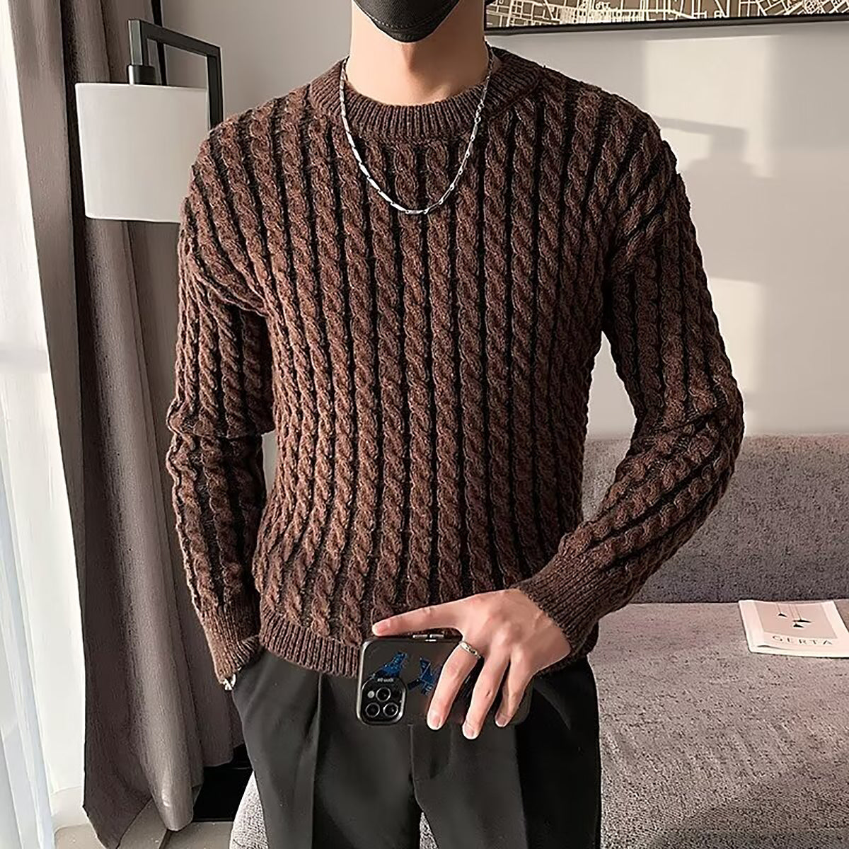 Men Solid Cable Knit Pullover Sweater