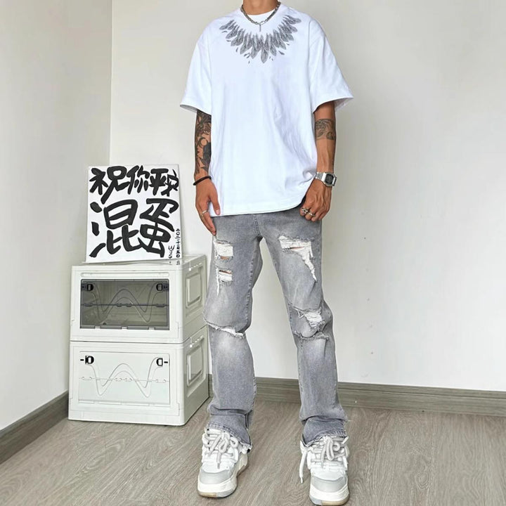 Men Printed Raw Edge T-shirt