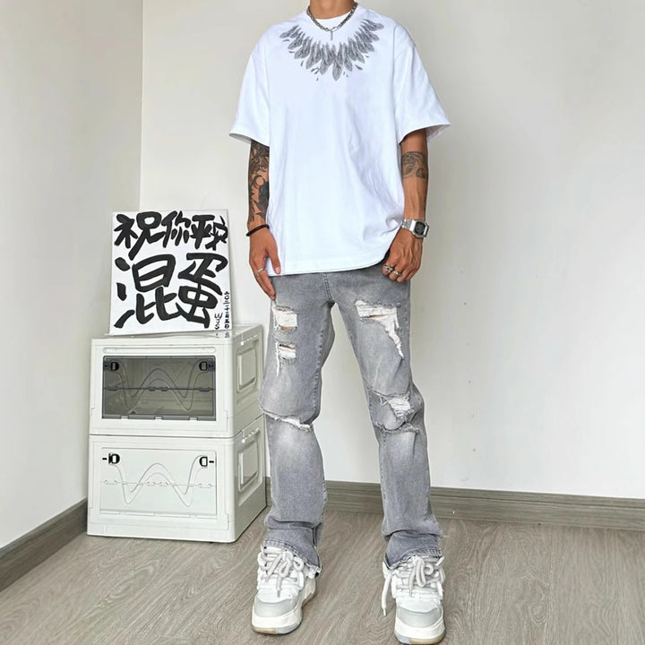 Men Printed Raw Edge T-shirt