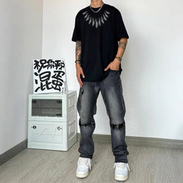 Men Printed Raw Edge T-shirt