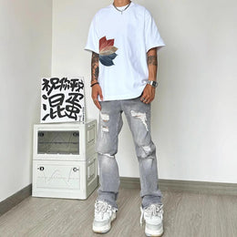 Men Printed Tropical Raw Edge T-shirt