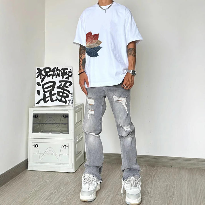 Men Printed Tropical Raw Edge T-shirt