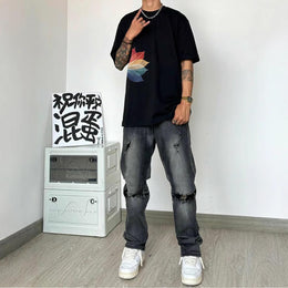 Men Printed Tropical Raw Edge T-shirt