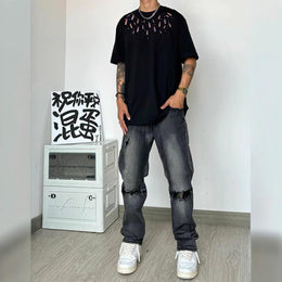 Men Printed Raw Edge T-shirt