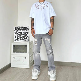 Men Printed Raw Edge T-shirt