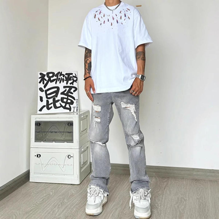 Men Printed Raw Edge T-shirt