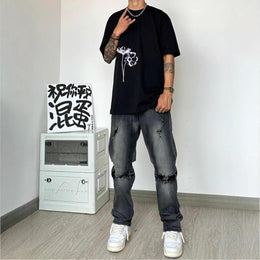 Men Printed Raw Edge T-shirt