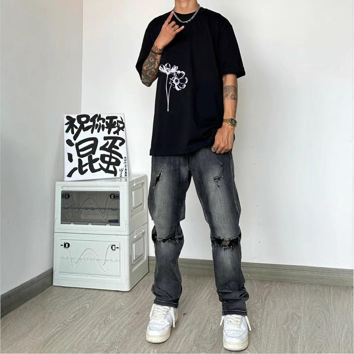 Men Printed Raw Edge T-shirt