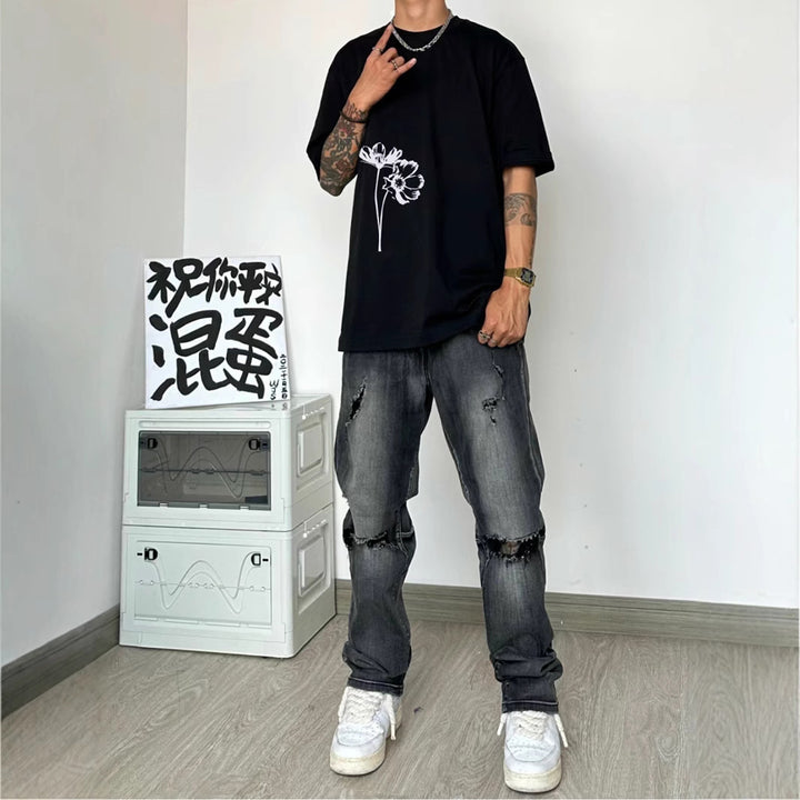 Men Printed Raw Edge T-shirt