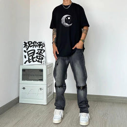 Men Printed Raw Edge T-shirt