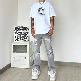 Men Printed Raw Edge T-shirt