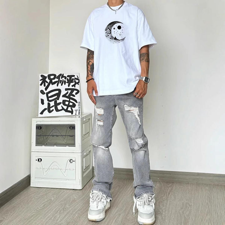Men Printed Raw Edge T-shirt