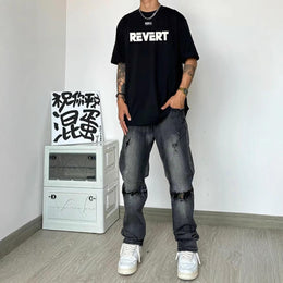 Men Typography Printed Raw Edge T-shirt