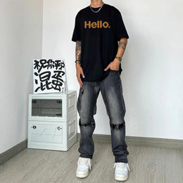 Men Typography Printed Raw Edge T-shirt