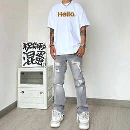 Men Typography Printed Raw Edge T-shirt