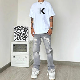 Men Typography Printed Raw Edge T-shirt