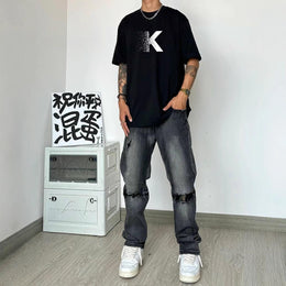 Men Typography Printed Raw Edge T-shirt