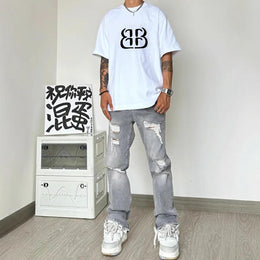 Men Typography Printed Raw Edge T-shirt